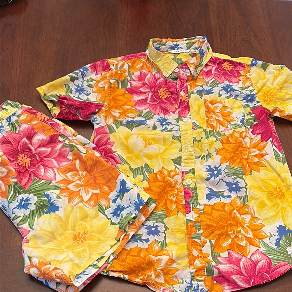 Janie and Jack boys Floral Short Sleeve Shirt and water Shorts Set
